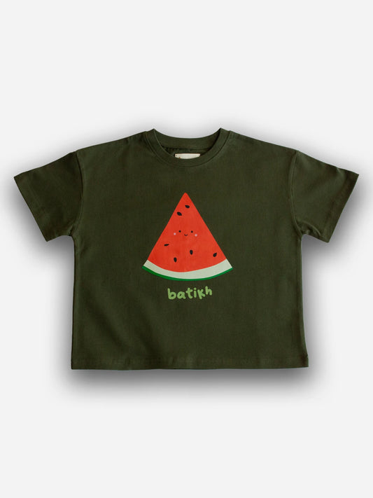 Green Batikh kids tee with watermelon illustration